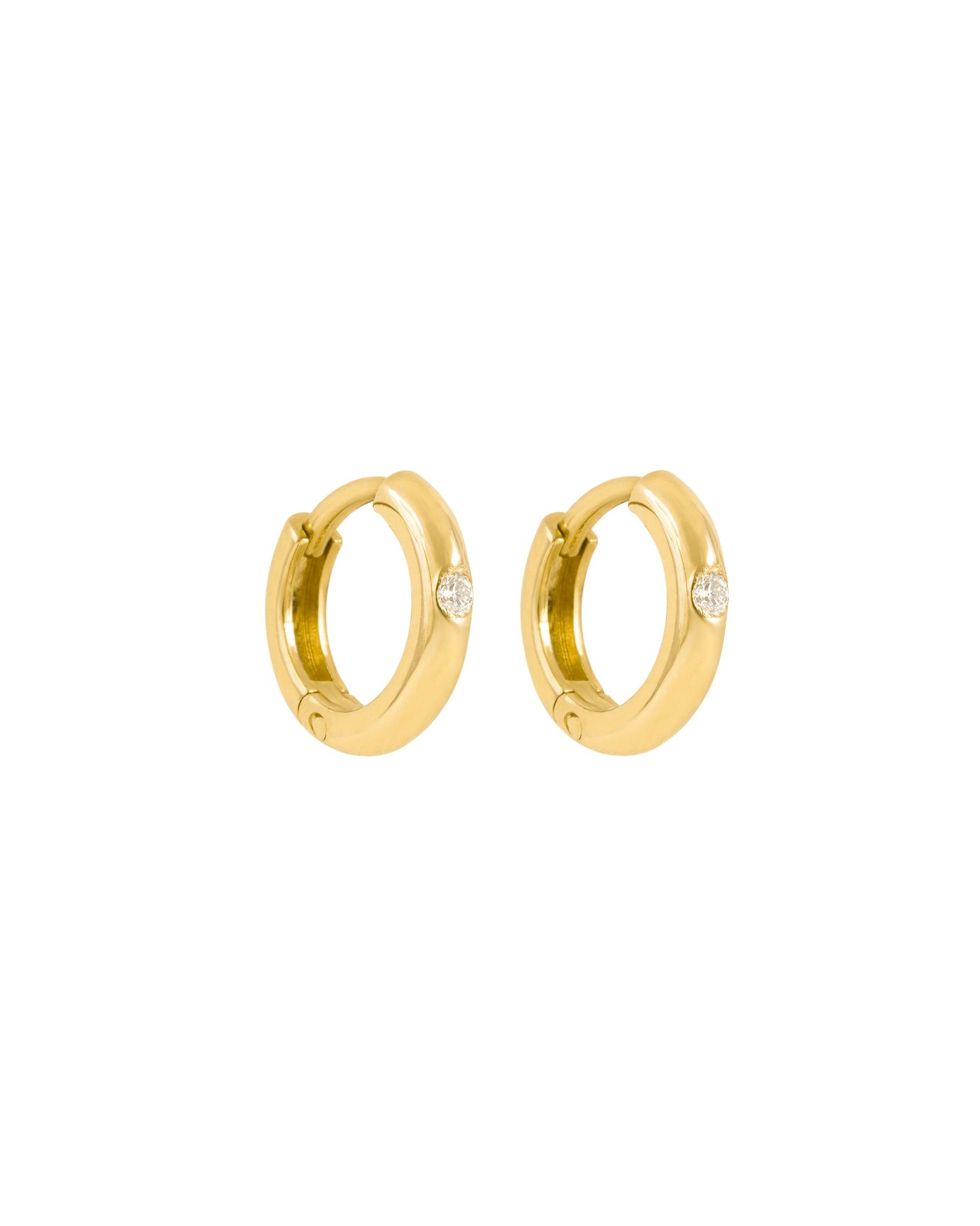 Gold tiny hoops with diamonds