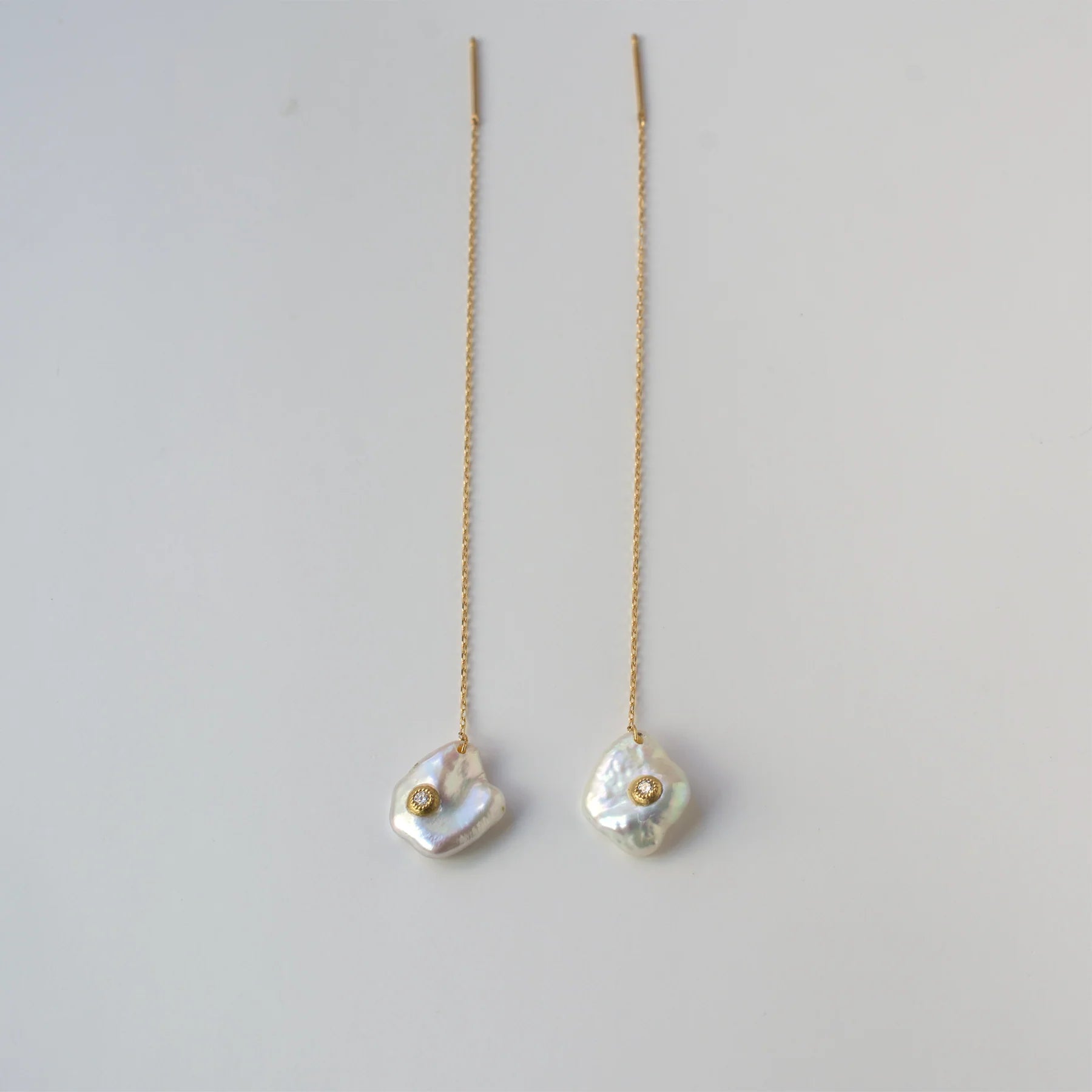 Petal Pearl Dia Chain Earrings S