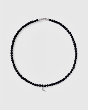 Onyx choker w. big diamond moon