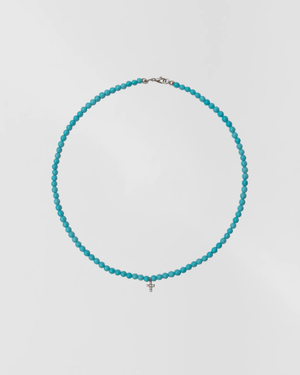 Turquoise choker w. small diamond cross