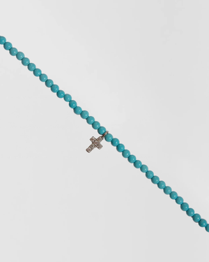 Turquoise choker w. small diamond cross