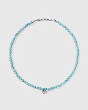 Howlite choker w. diamond evil eye