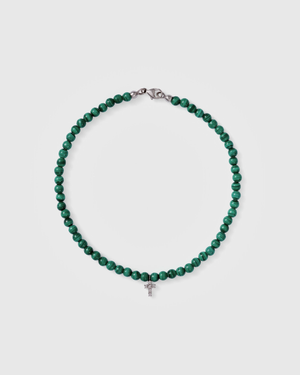 Malachite anklet w. small diamond cross