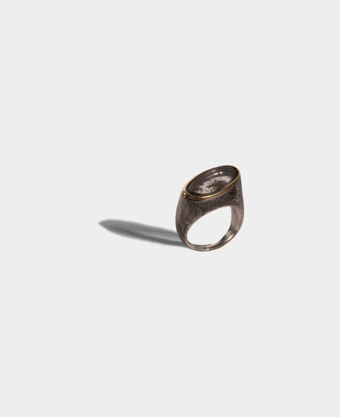 Oblique aged mirror pinky ring