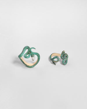 Snake duo rings in patina