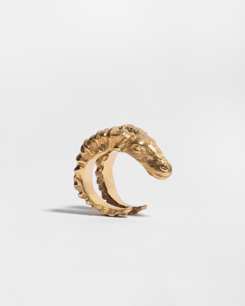 Horned ram's head ring