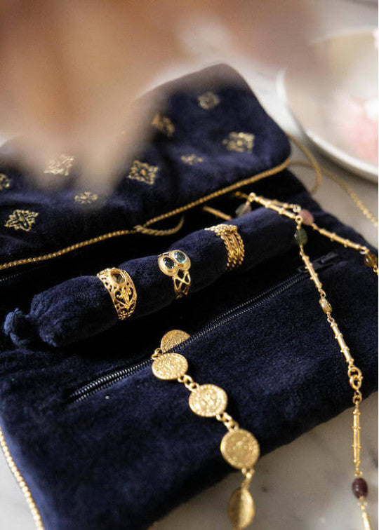 Dark blue velvet jewelry bag