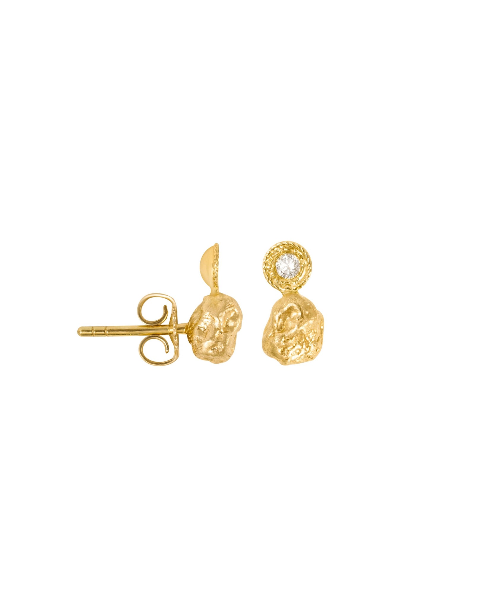 Gold nugget studs with diamonds