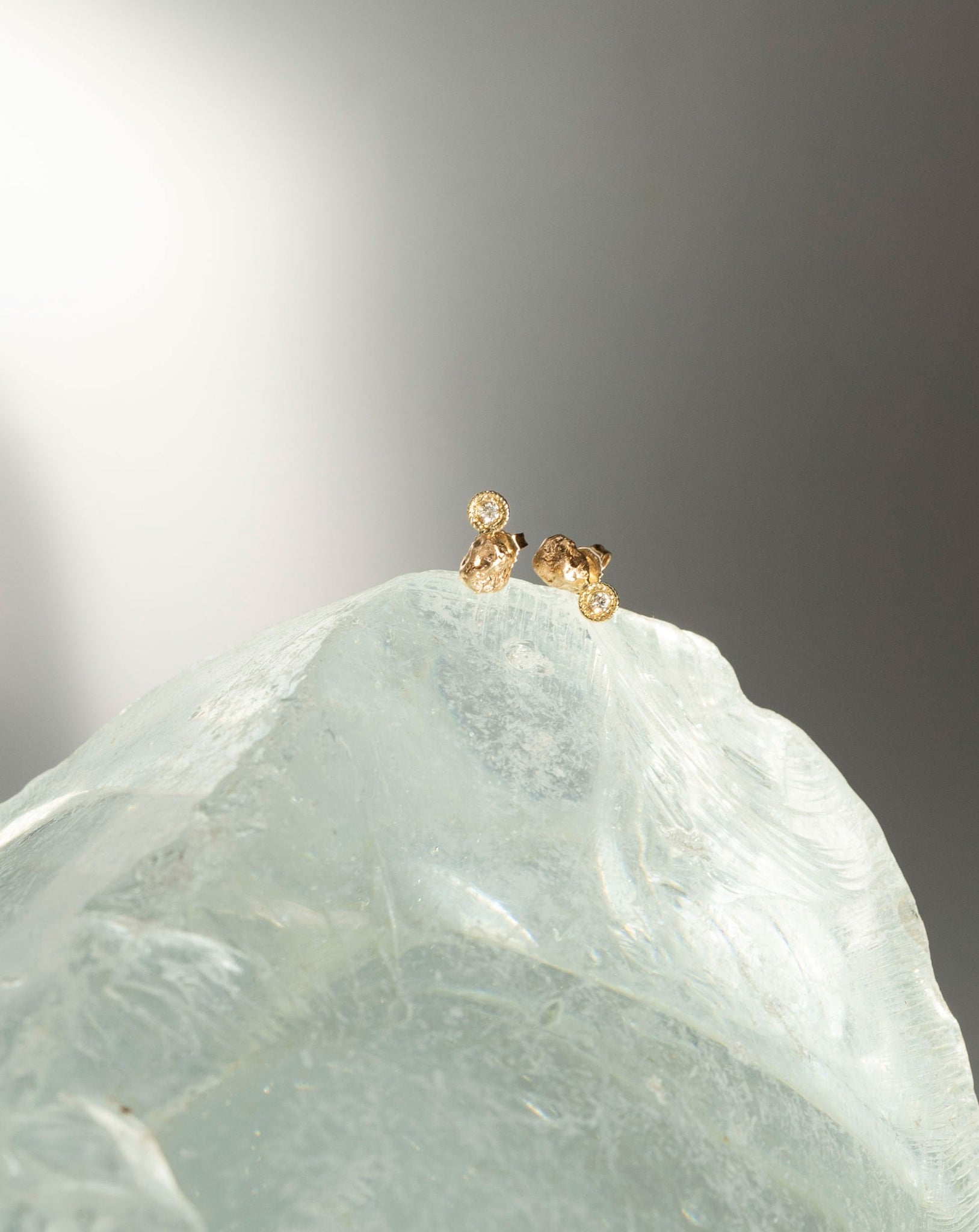 Gold nugget studs with diamonds