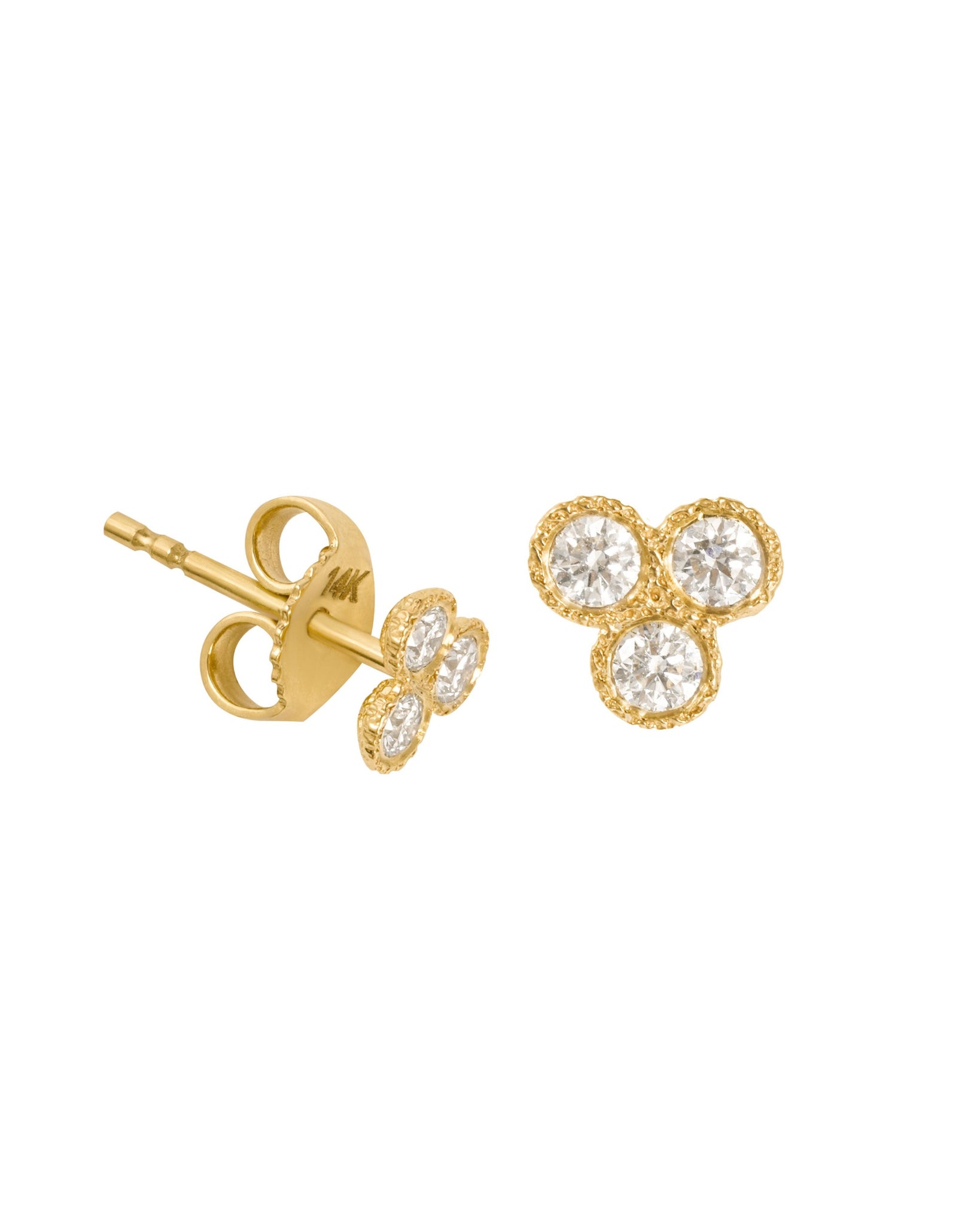 Gold studs with 3 diamonds