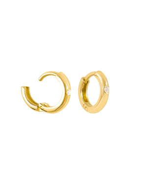 Gold tiny hoops with diamonds