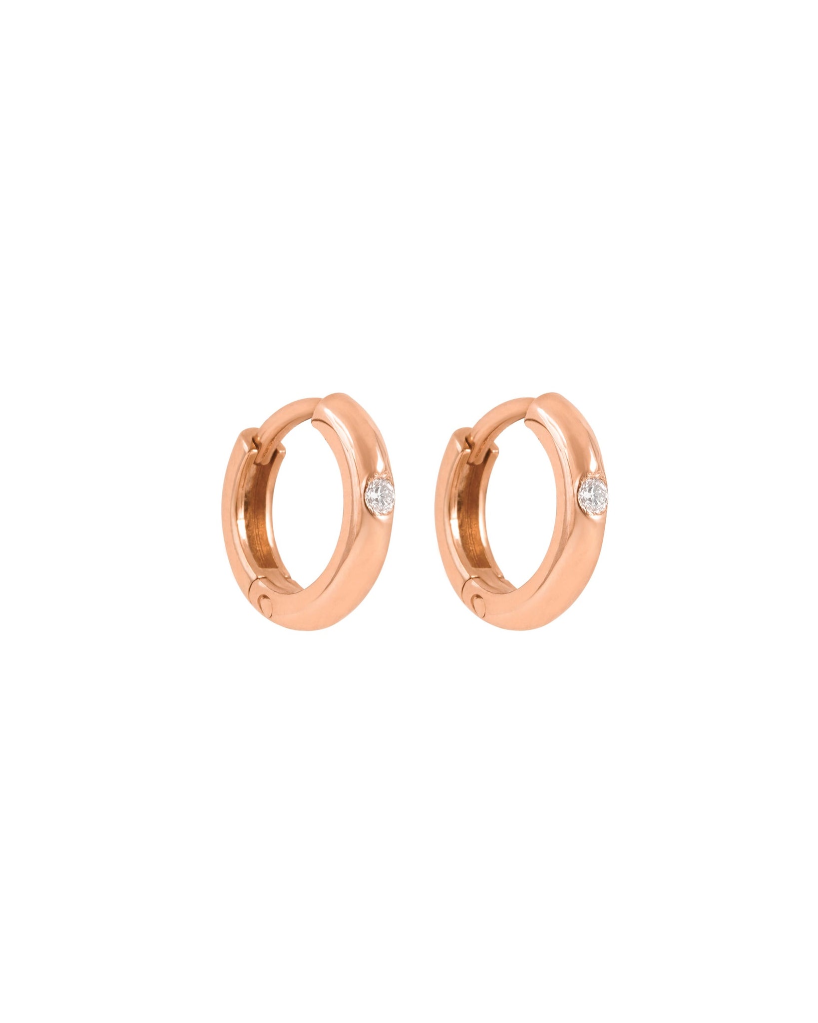Gold tiny hoops with diamonds