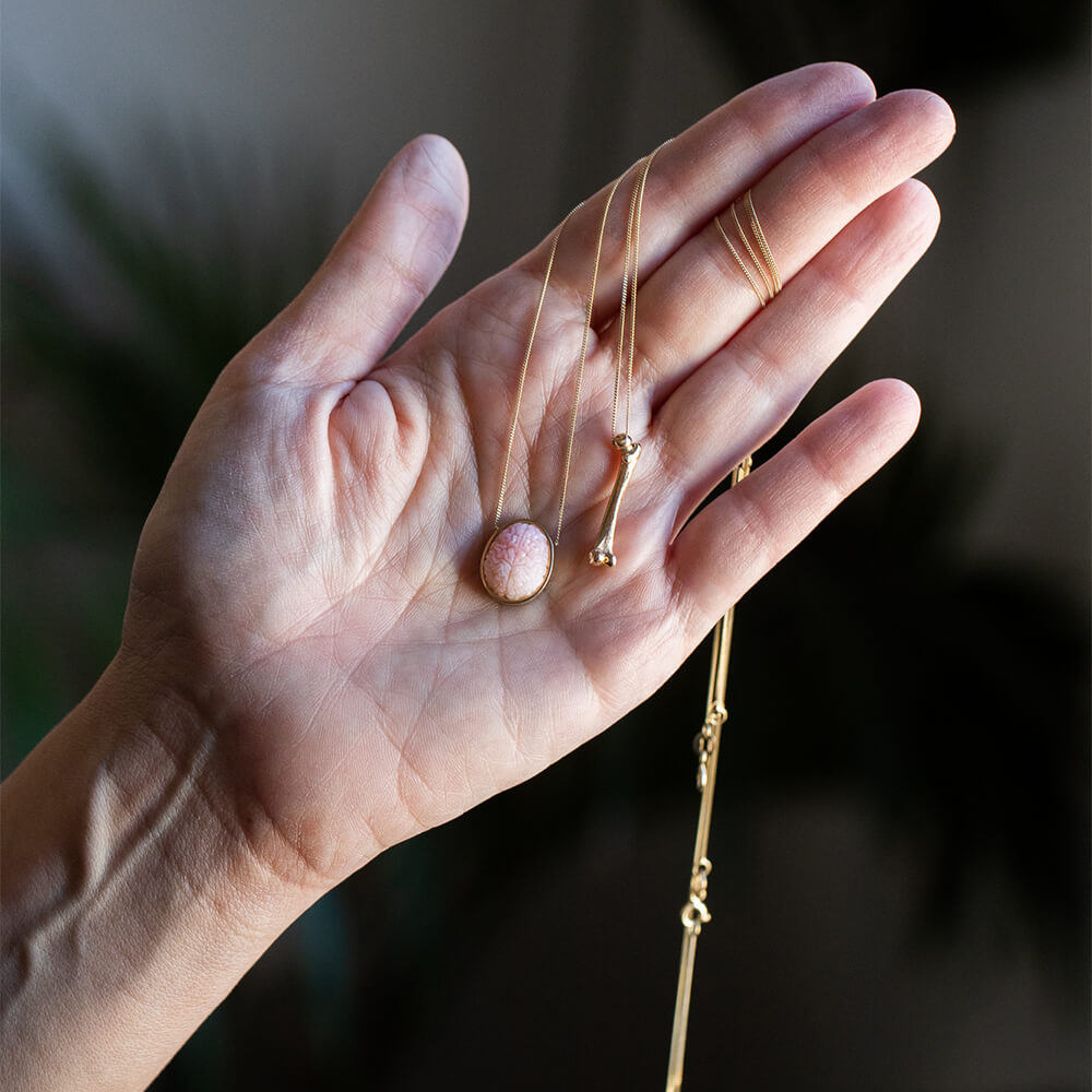 Pink opal brain necklace