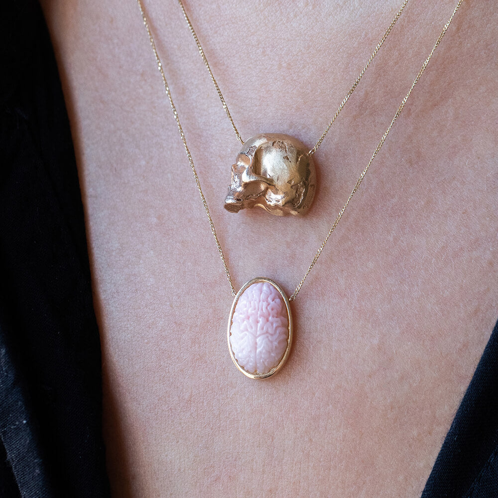 Pink opal brain necklace