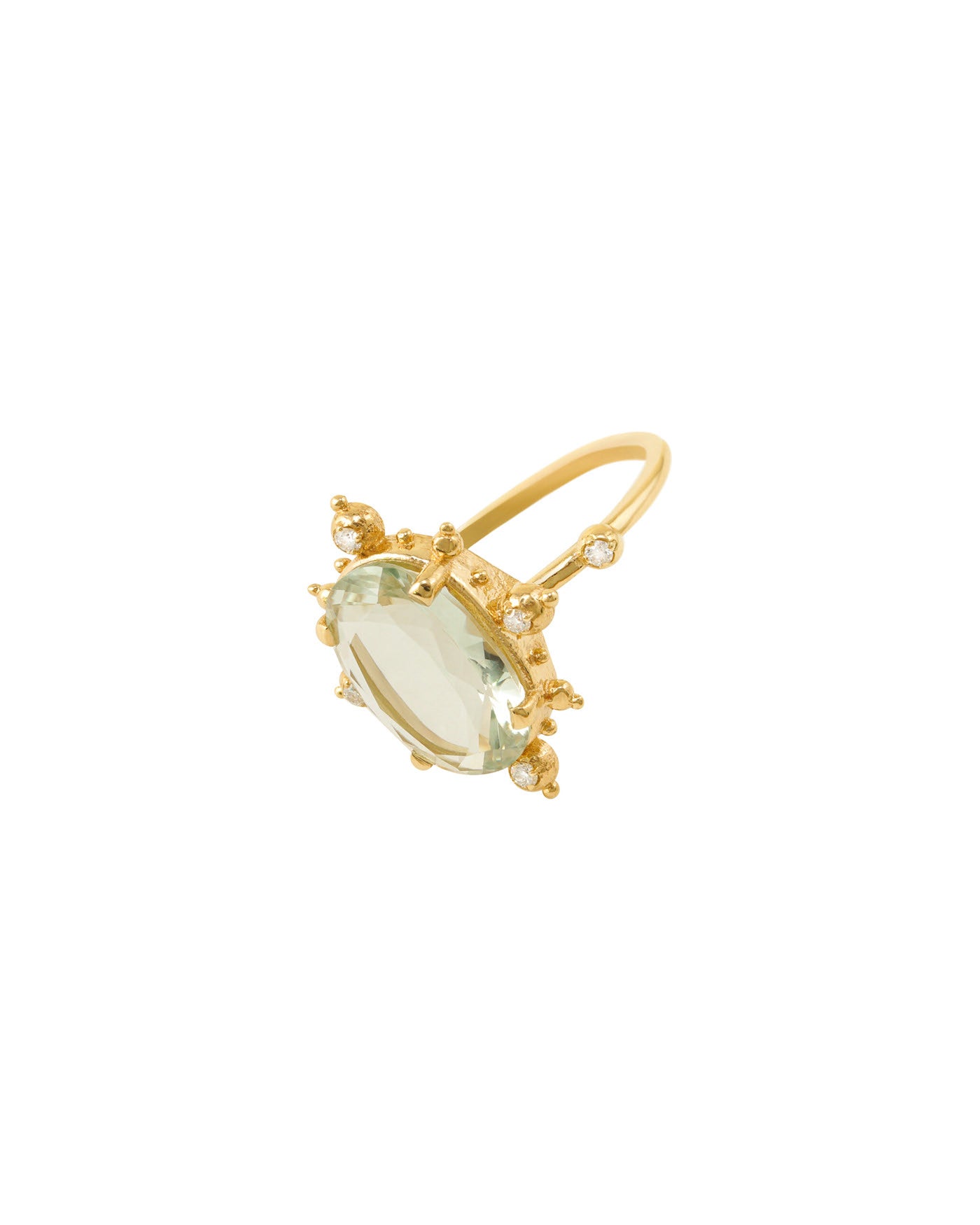 Ring with green quartz and diamonds